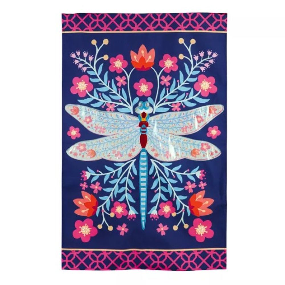 Evergreen, Patterned Dragonfly Linen Flag