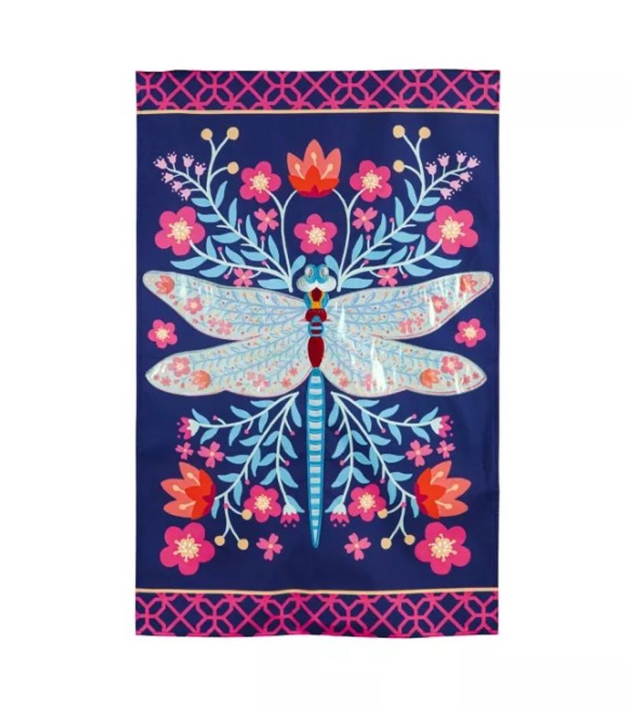 Evergreen, Patterned Dragonfly Linen Flag