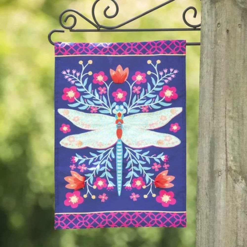Evergreen, Patterned Dragonfly Linen Flag