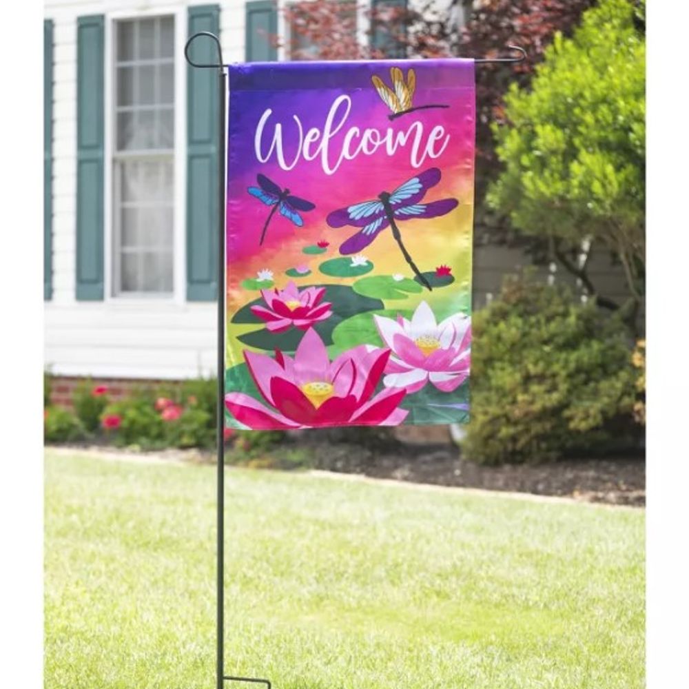 Evergreen, Welcome Dragonfly with Lily Pads Lustre Flag