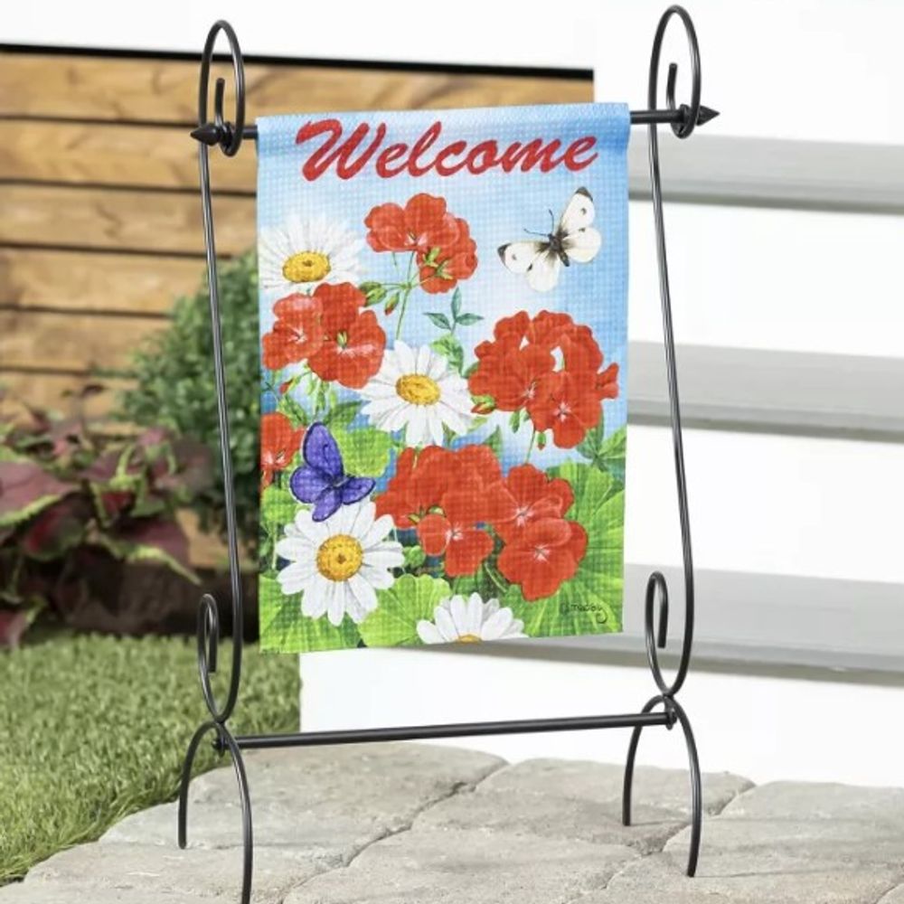 Evergreen, Geraniums and Daisies Garden Waffle Flag, 18"