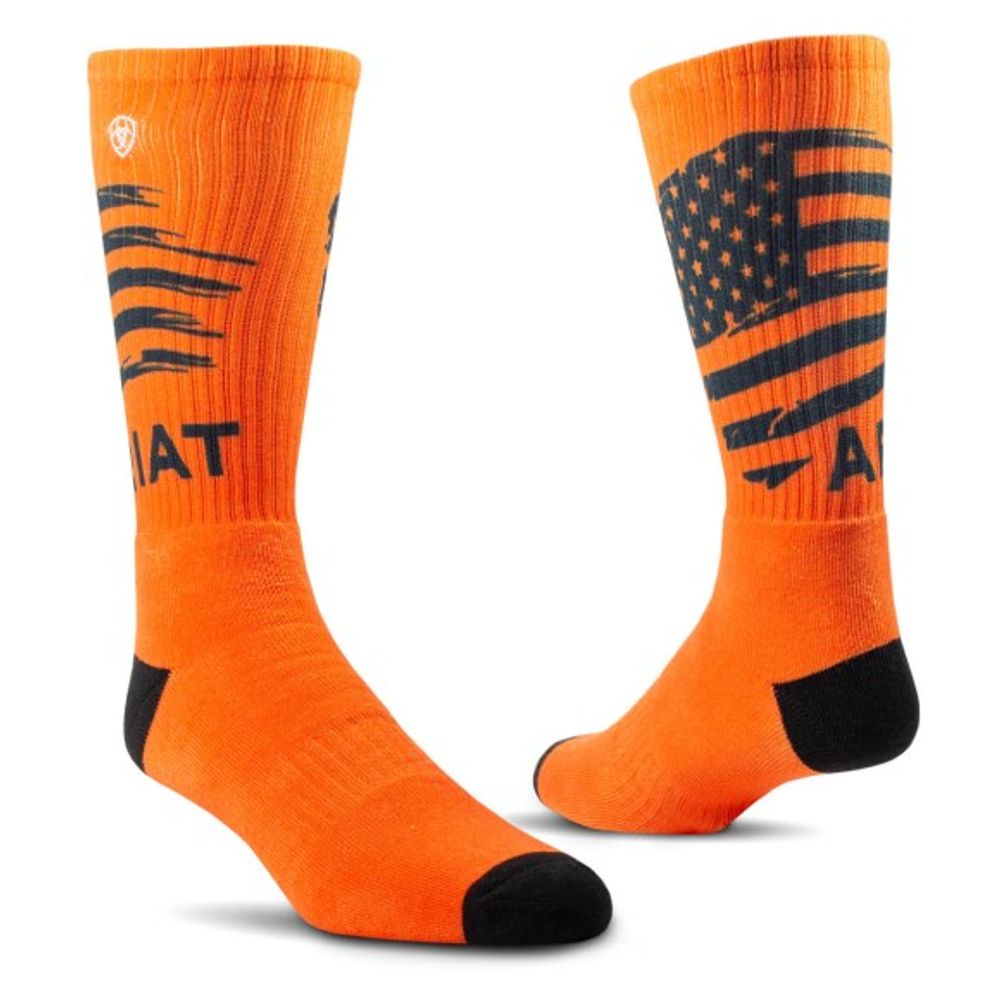 Ariat, Men's Grey & Orange Patriot Graphic Crew Work Sock, 2 pk