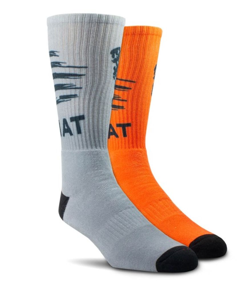 Ariat, Men's Grey & Orange Patriot Graphic Crew Work Sock, 2 pk