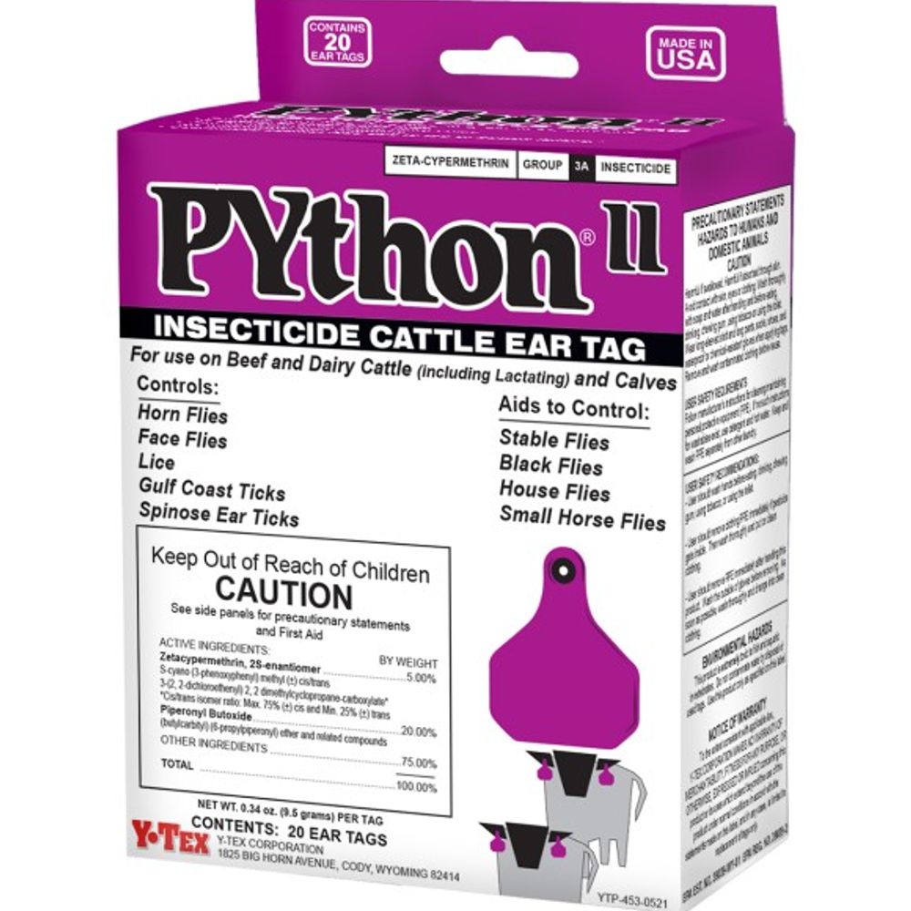 Y-Tex, Python Insecticide Cattle Ear Tag, 20 pk