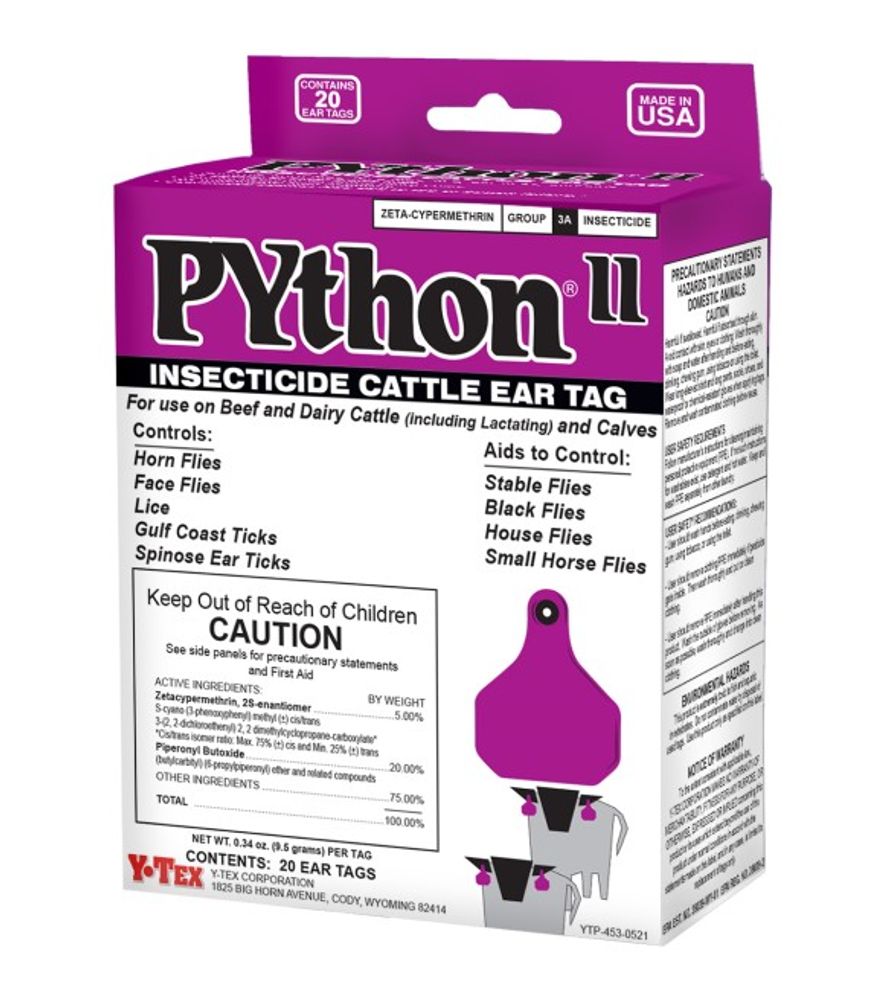 Y-Tex, Python Insecticide Cattle Ear Tag, 20 pk