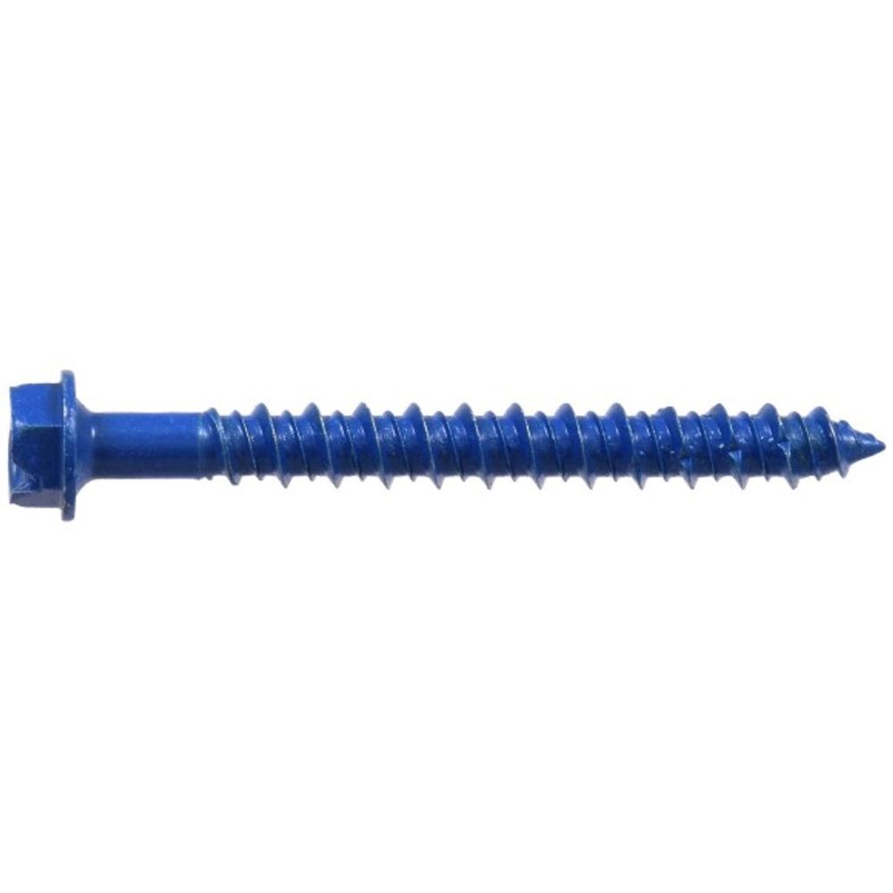 Hillman, 1/4" x 2.25" Blue Slotted Hex Washer Tapper Concrete Screw Anchors, 4 pk