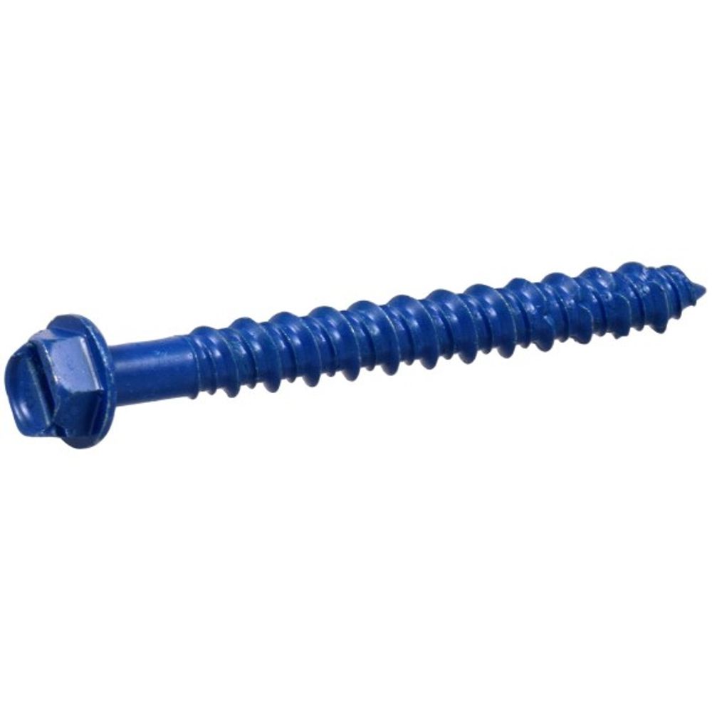 Hillman, 1/4" x 2.25" Blue Slotted Hex Washer Tapper Concrete Screw Anchors, 4 pk