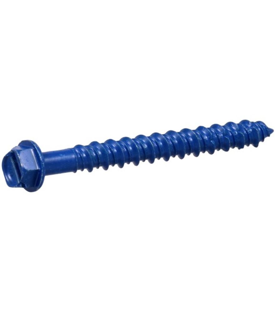Hillman, 1/4" x 2.25" Blue Slotted Hex Washer Tapper Concrete Screw Anchors, 4 pk