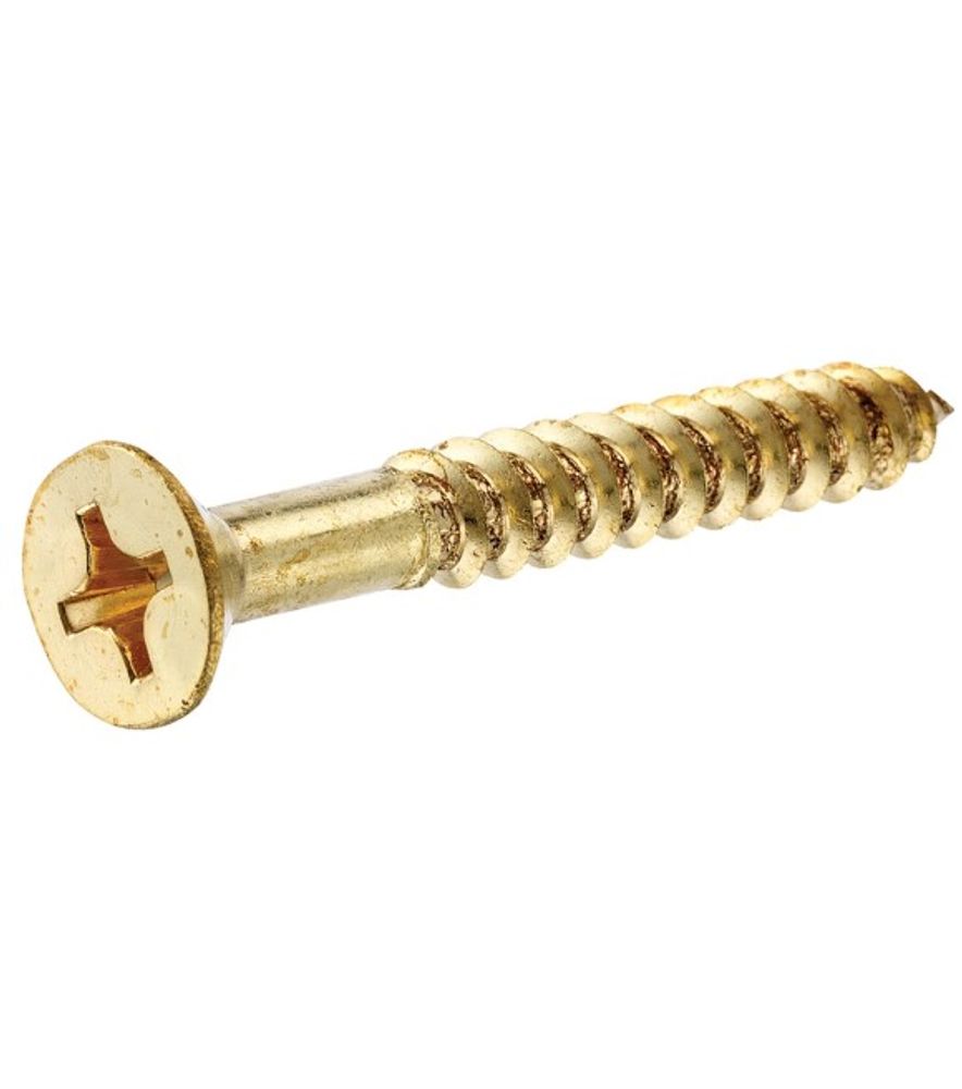 Hillman, #10 x 1.25" Brass Flat Head Phillips Wood Screws, 3 pk