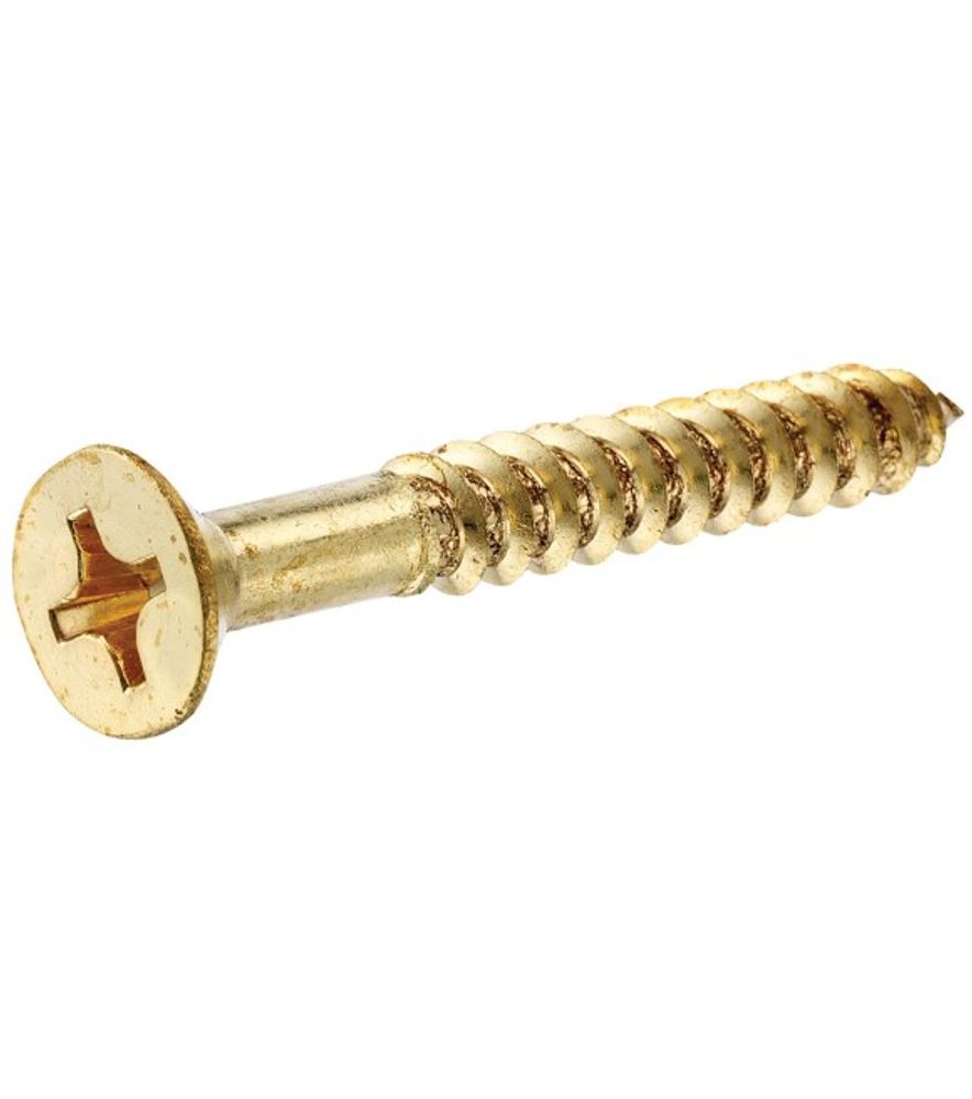 Hillman, #8 x 1" Brass Flat Head Phillips Wood Screws, 4 pk