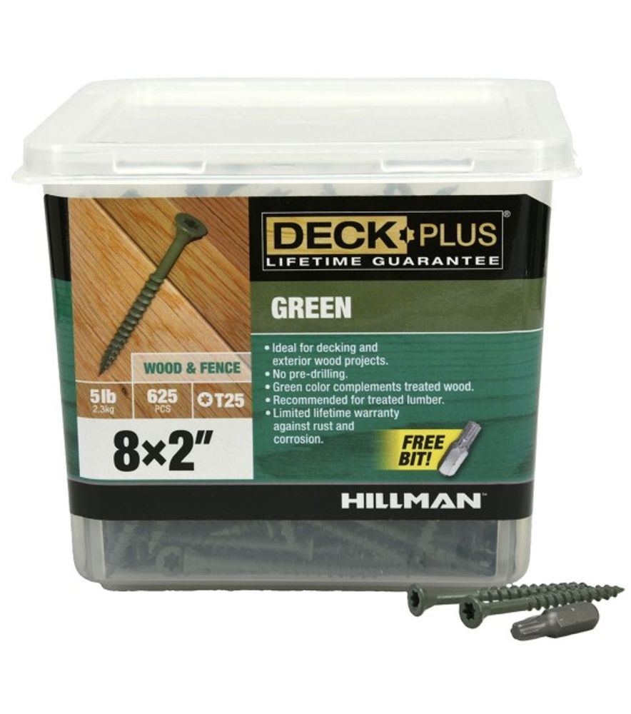 Hillman, #8 x 2" Deck Plus Green Deck Screw, 5 lb
