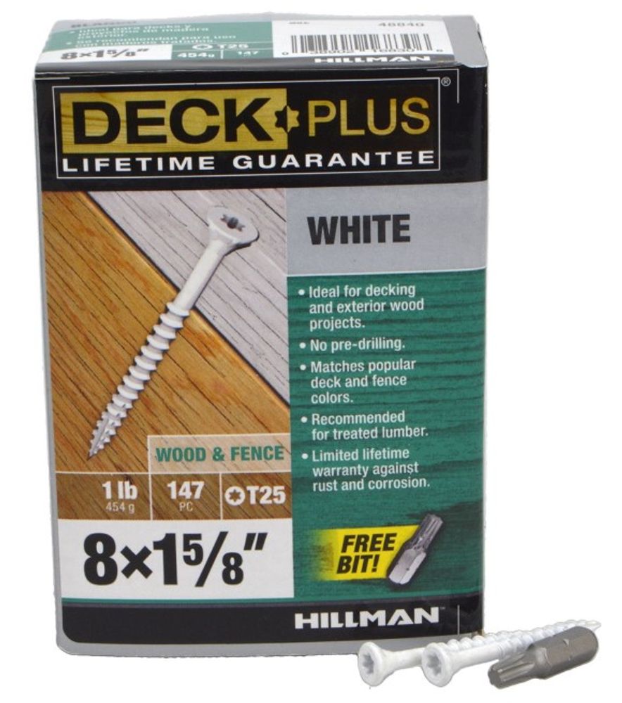 Hillman, #8 x 1 5/8" Deck Plus White Deck Screws, 1 lb