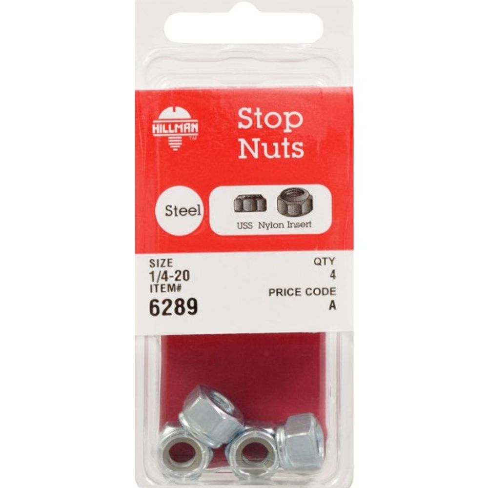 Hillman, 1/4"-20 Zinc-Plated Nylon Insert Stop Nuts, 4 pk