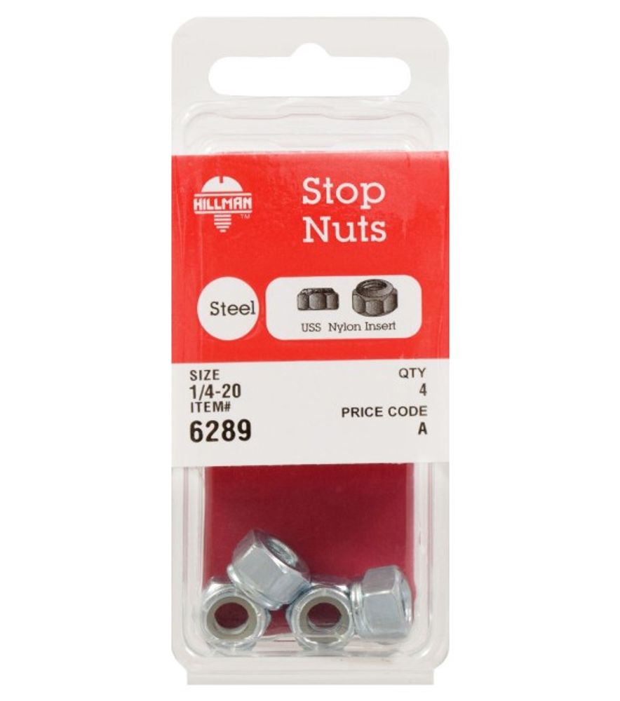 Hillman, 1/4"-20 Zinc-Plated Nylon Insert Stop Nuts, 4 pk