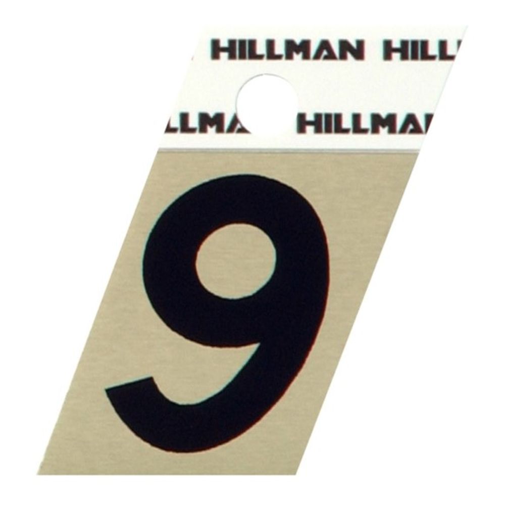 Hillman, 1.5" Black & Gold Adhesive Angle-Cut House #9