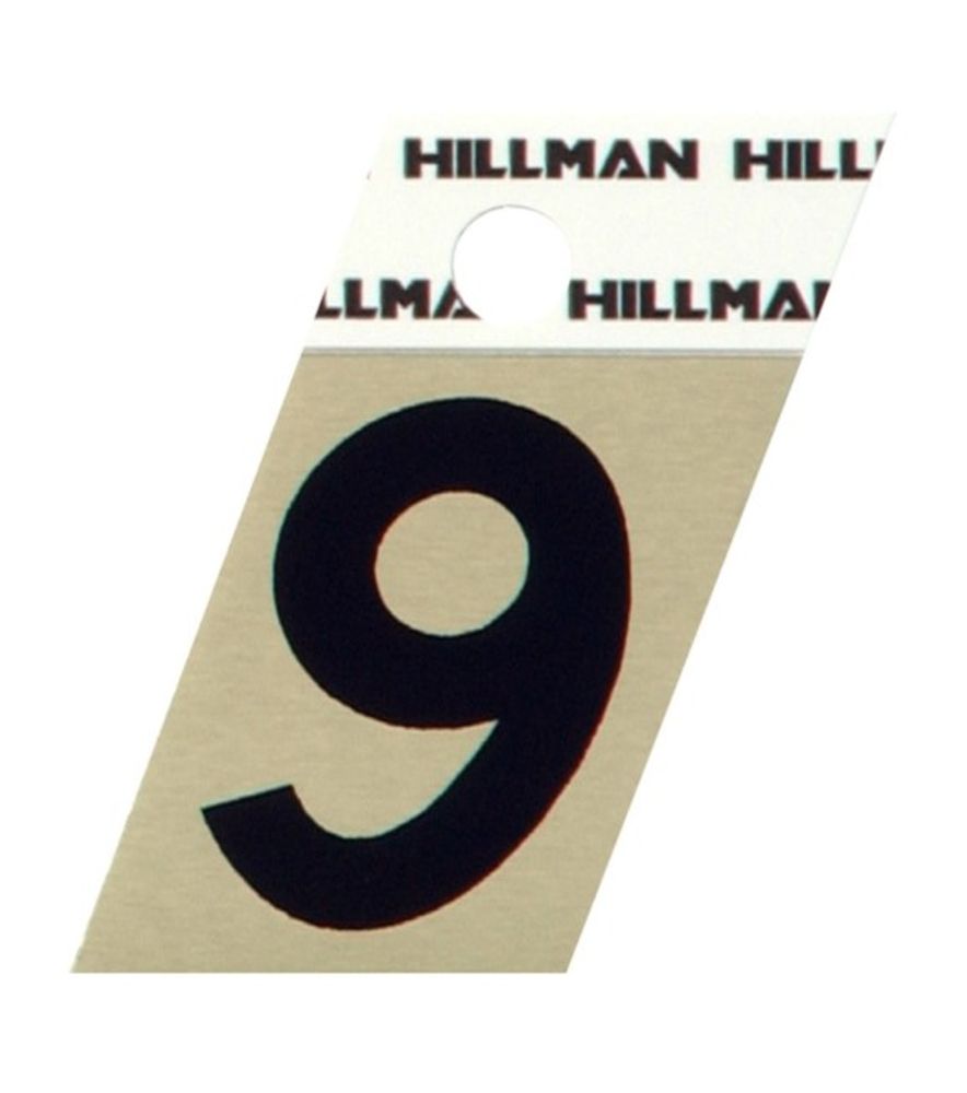 Hillman, 1.5" Black & Gold Adhesive Angle-Cut House #9