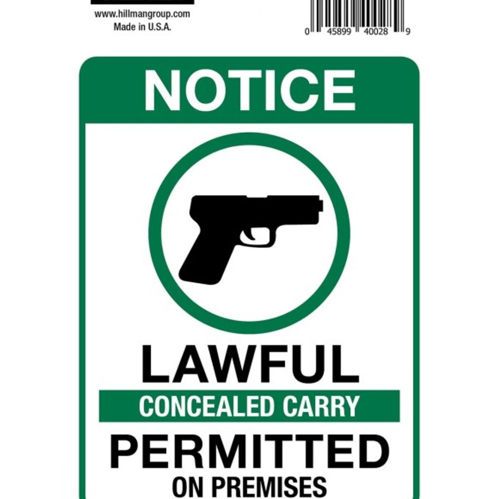 Hillman, Adhesive Concealed Carry Permitted Sign