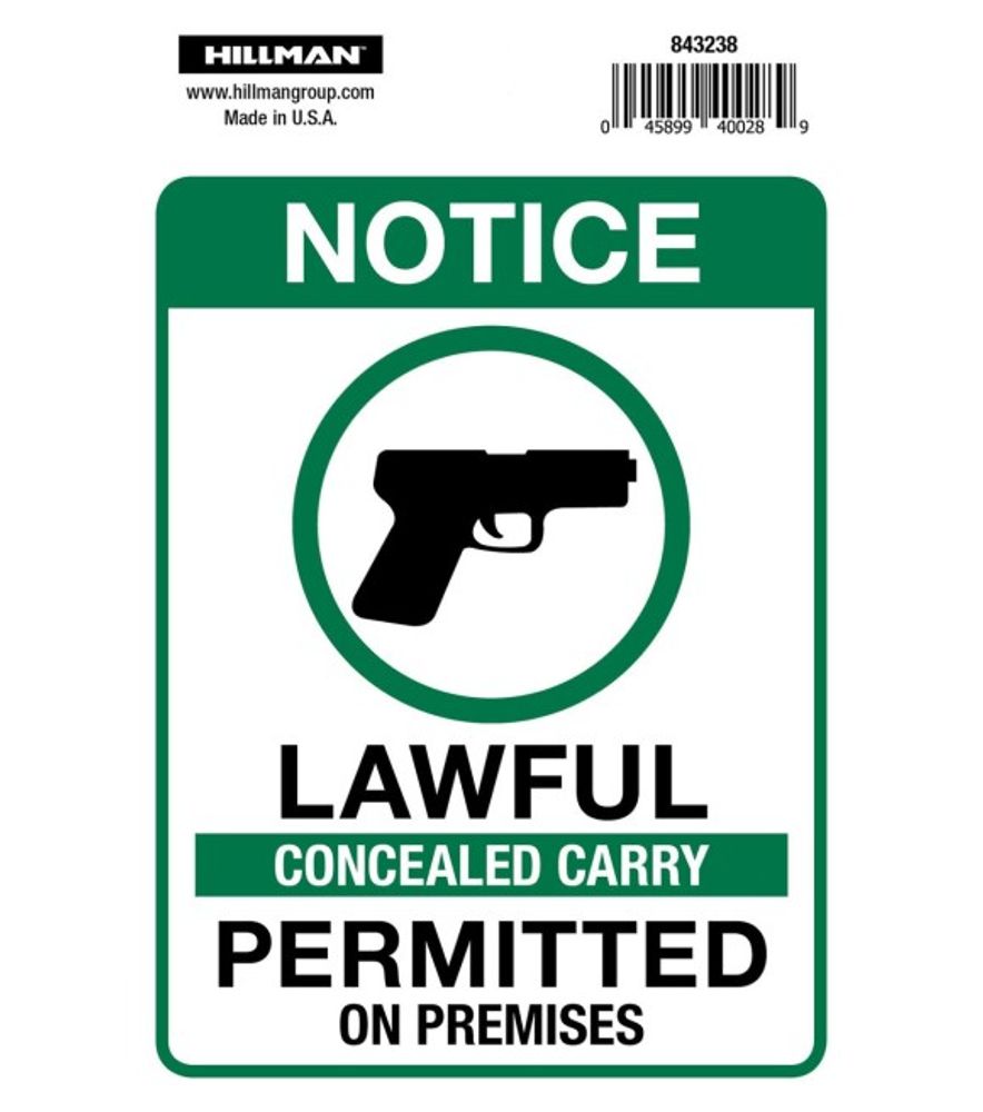 Hillman, Adhesive Concealed Carry Permitted Sign