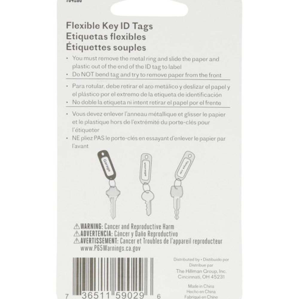 Hillman, Flexible ID Tag with Ring, 3 pk