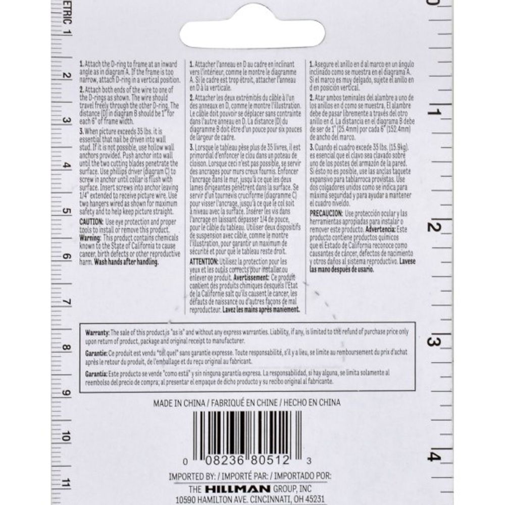 Hillman, Zinc Extra Heavy Mirror Hanging Kit