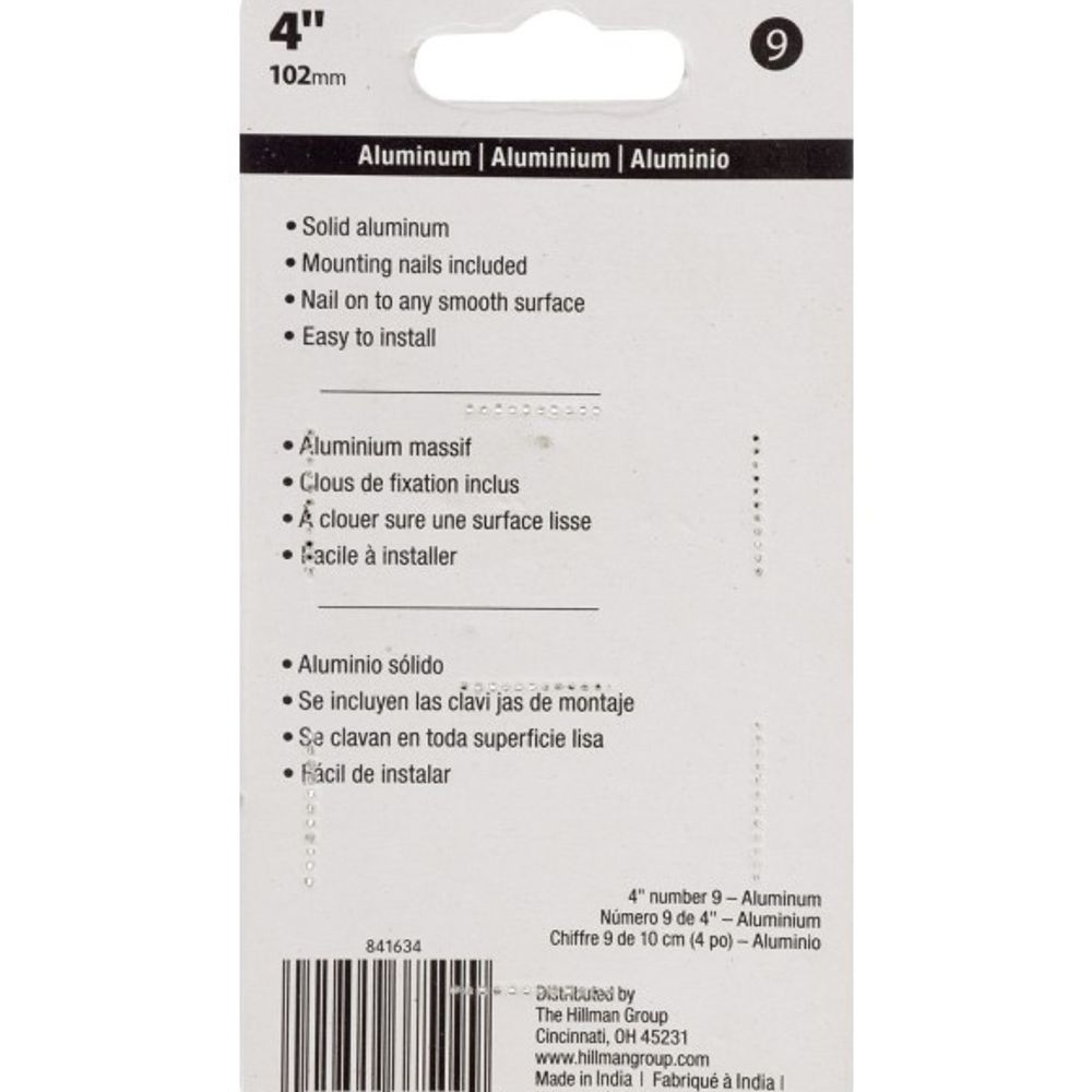 Hillman, 4" Black Aluminum Nail On House #9