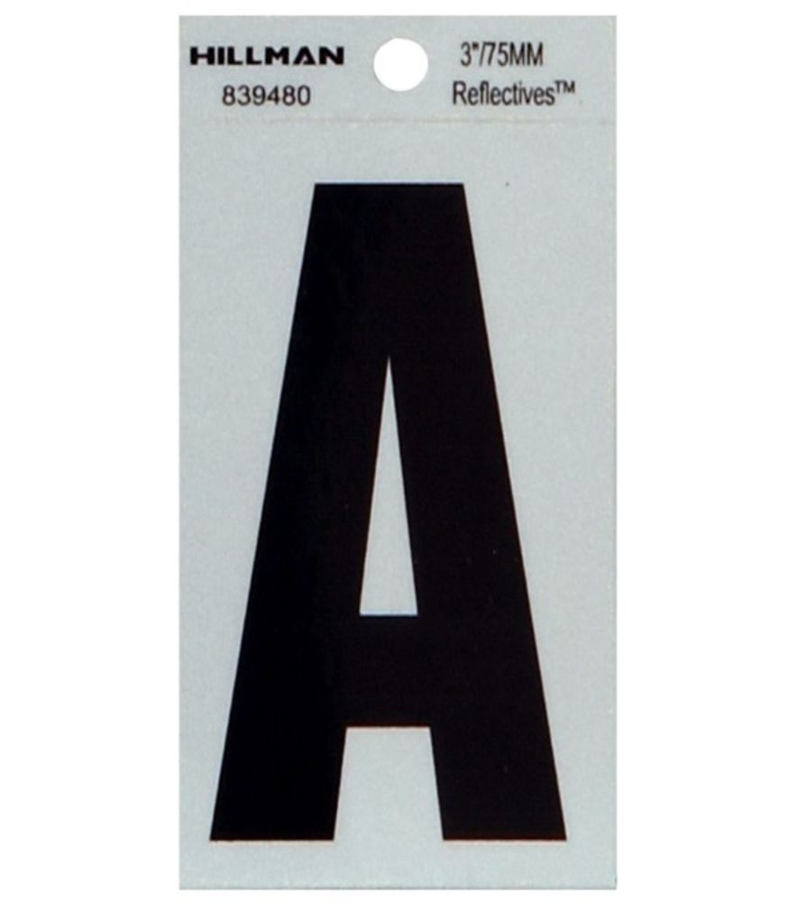 Hillman, 3" Black & Silver Thin Reflective Adhesive Letter A