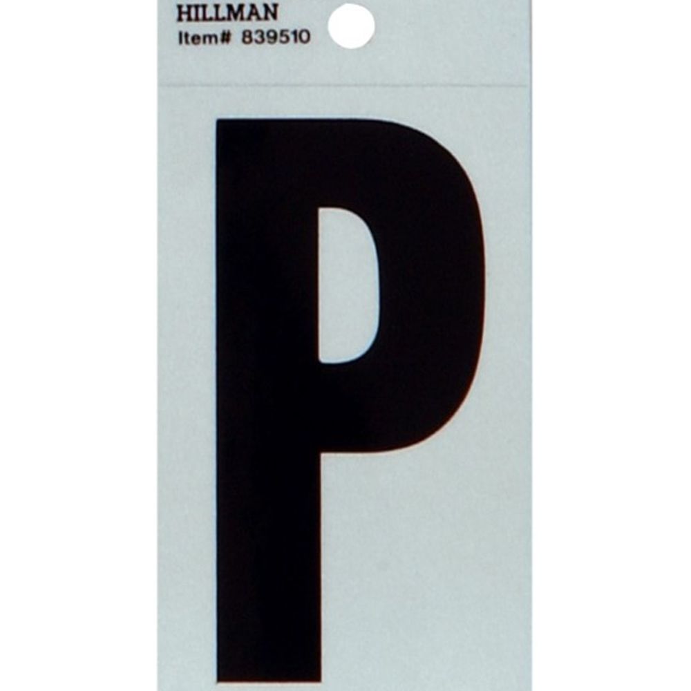 Hillman, 3" Black & Silver Thin Reflective Adhesive Letter P