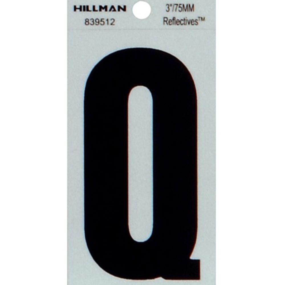 Hillman, 3" Black & Silver Thin Reflective Adhesive Letter Q