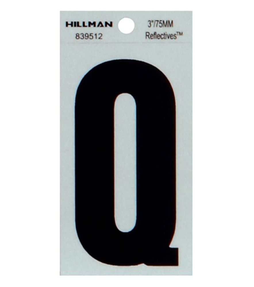 Hillman, 3" Black & Silver Thin Reflective Adhesive Letter Q