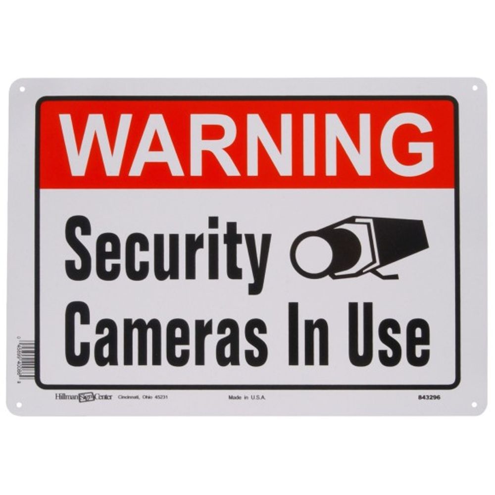 Hillman, Warning Security Camera in Use Sign, 10" x 14" 