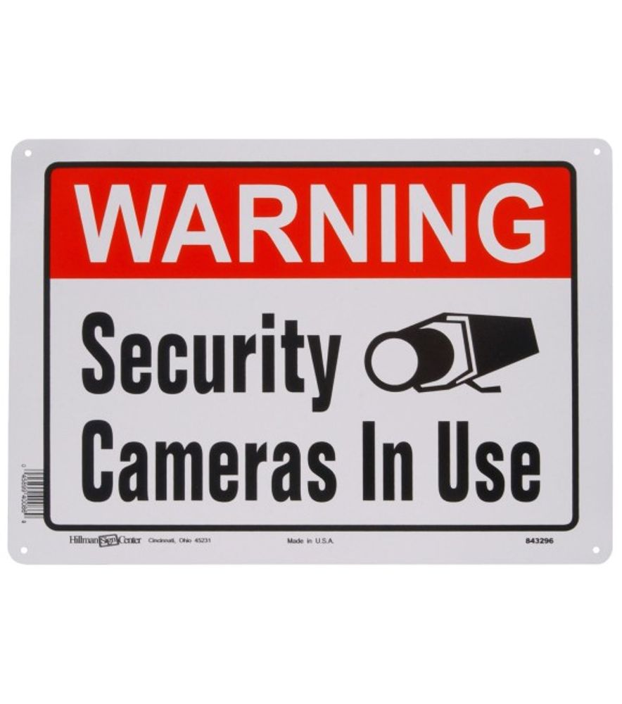 Hillman, Warning Security Camera in Use Sign, 10" x 14"