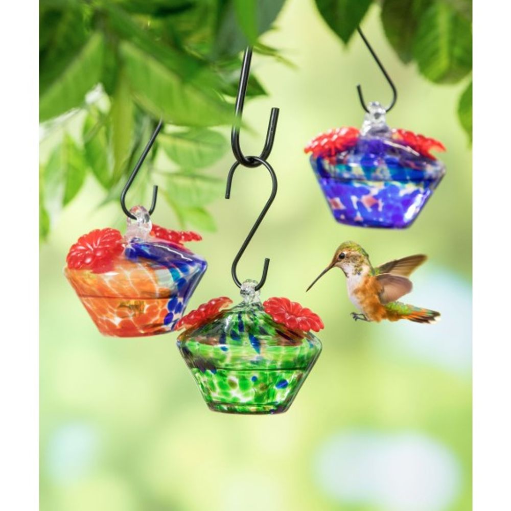 Evergreen, Speckle Paint Glass Hummingbird Feeder 