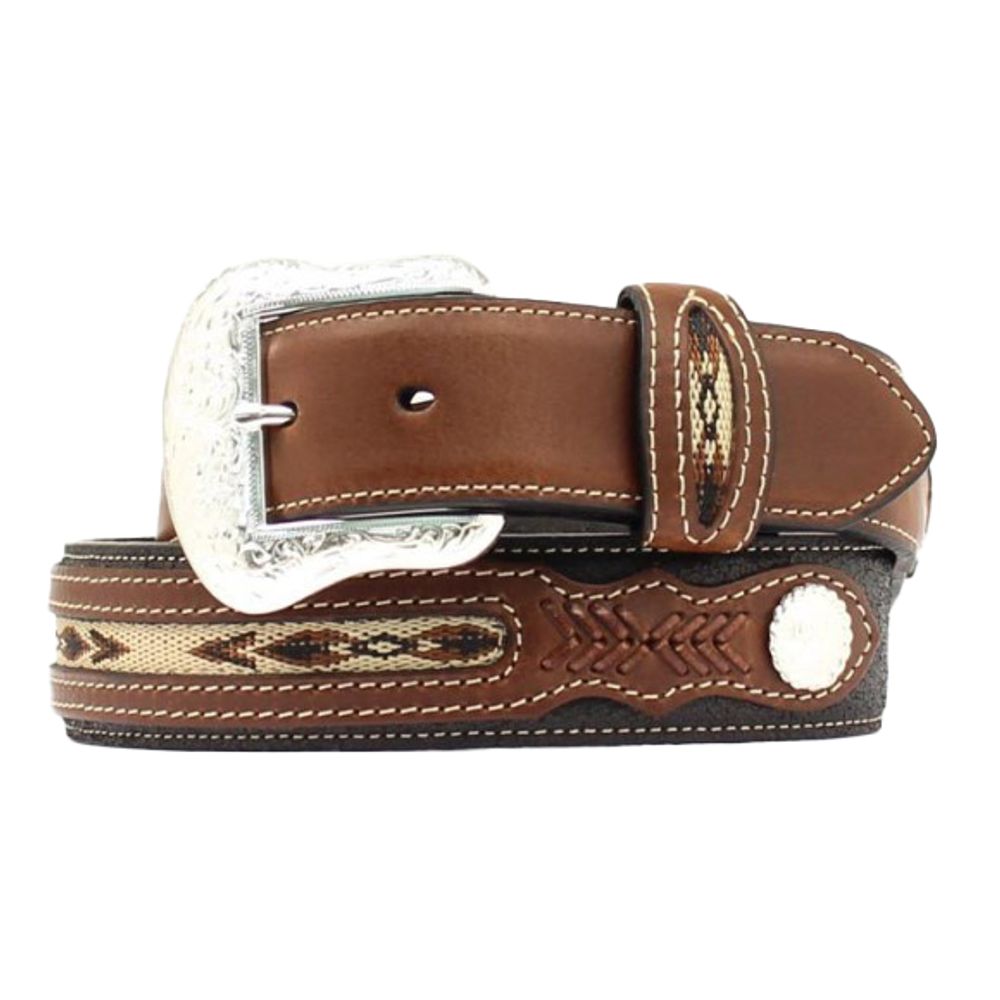 Nocona, Men's Brown Top Hand Aztec Ribbon Inlay Belt 