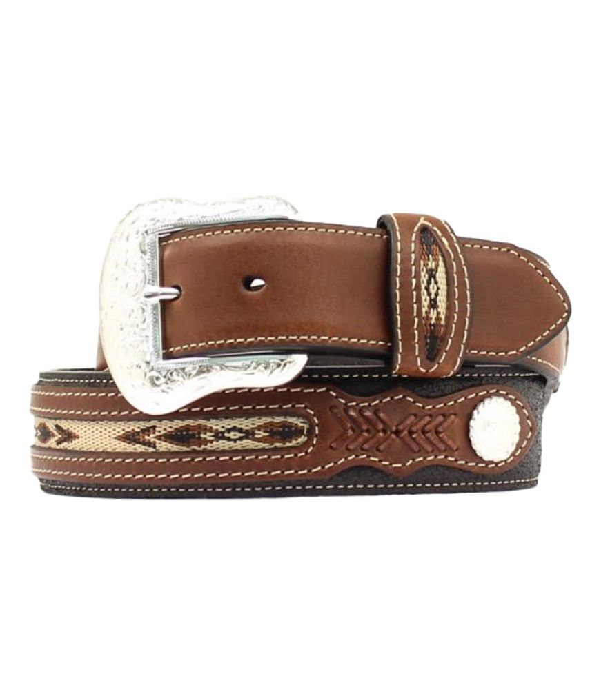 Nocona, Men's Brown Top Hand Aztec Ribbon Inlay Belt