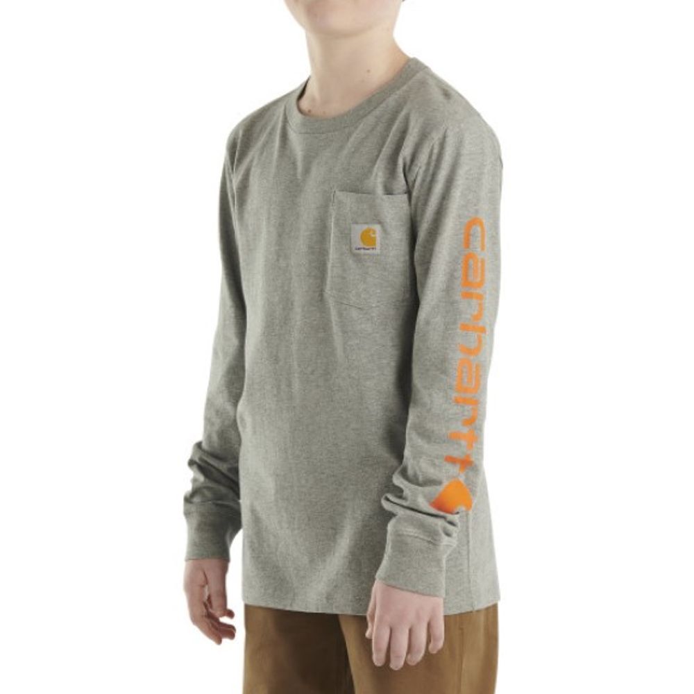 Carhartt, Boy's Gray Long Sleeve Pocket T-Shirt, CA6458