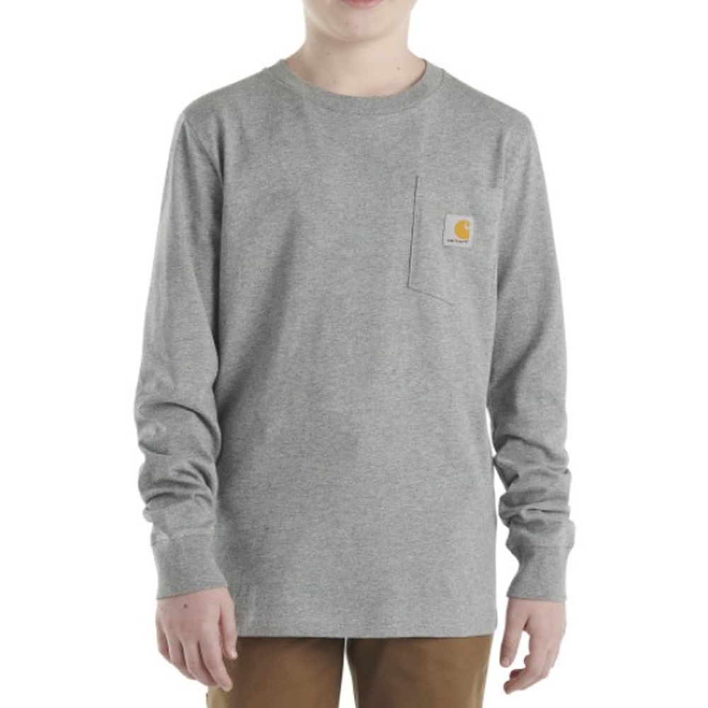 Carhartt, Boy's Gray Long Sleeve Pocket T-Shirt, CA6458