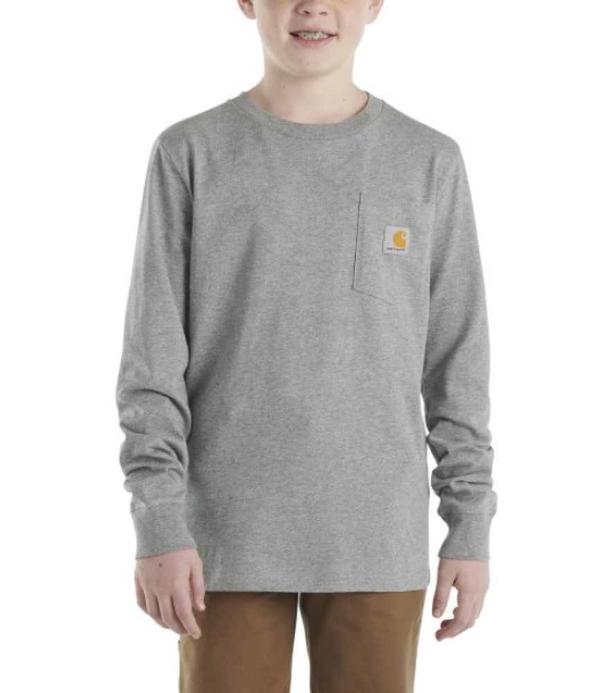 Carhartt, Boy's Gray Long Sleeve Pocket T-Shirt, CA6458