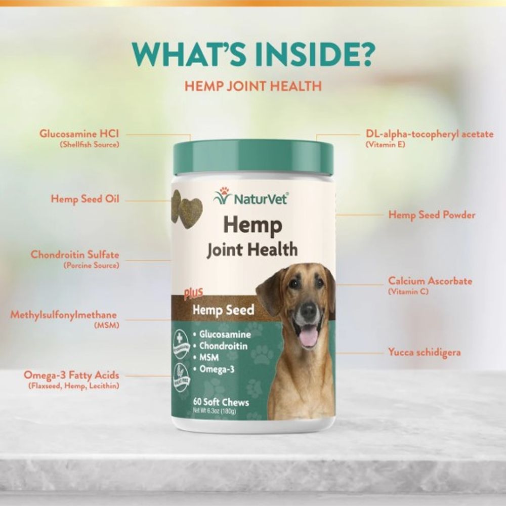 NaturVet, Hemp Joint Health Soft Chew For Dogs, 60 ct