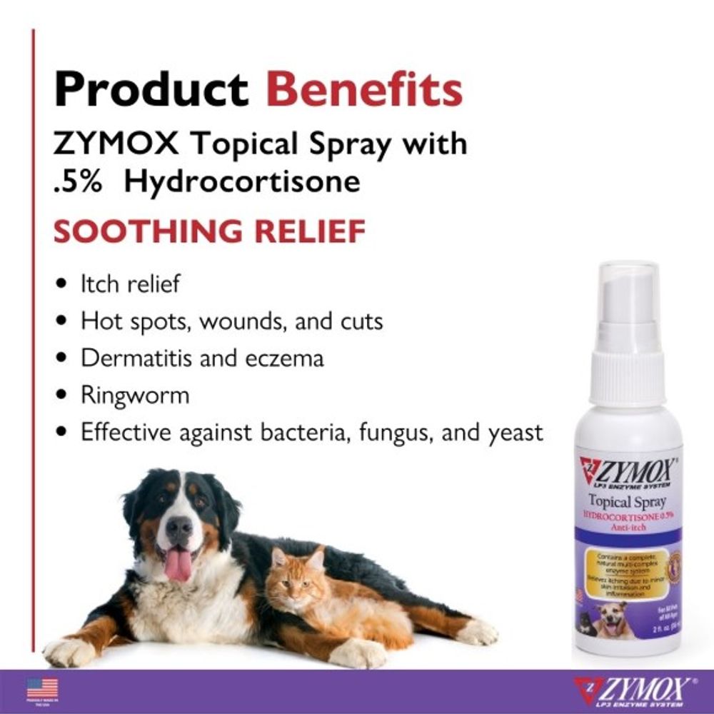 ZYMOX, Topical Spray with 0.5% Hydrocortisone For Pets, 2 oz
