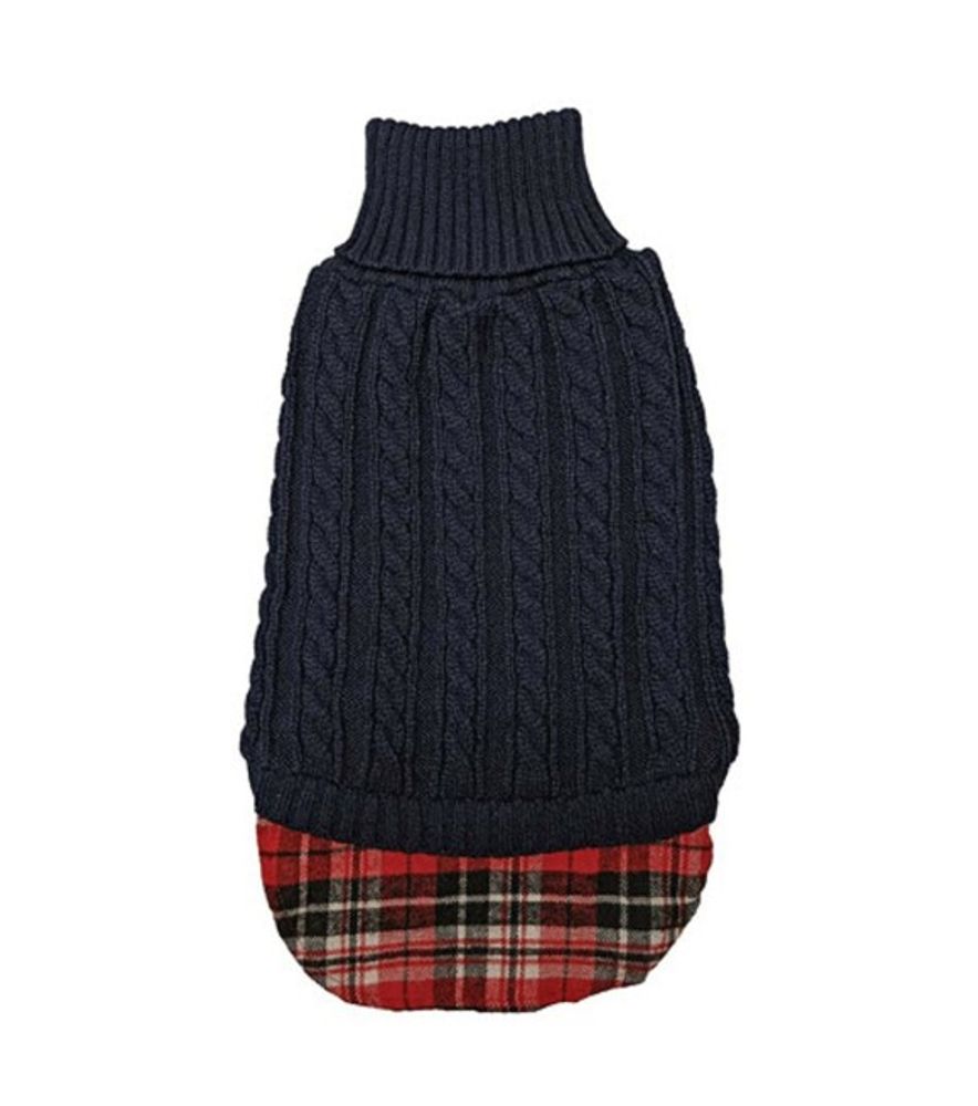 Spot, Fashion Pet Un-Tucked Cable Plaid Dog Sweater