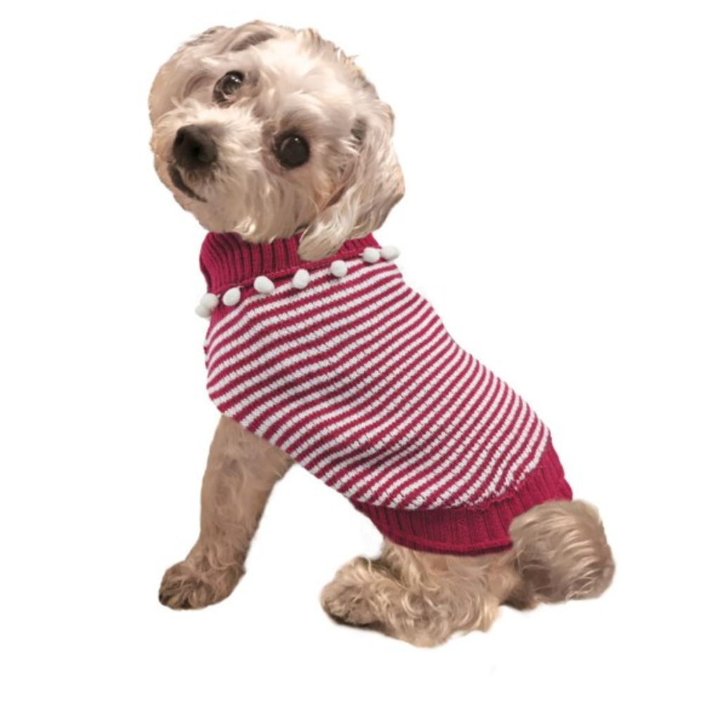 Spot, Fashion Pet Raspberry Pom Pom Stripe Dog Sweater