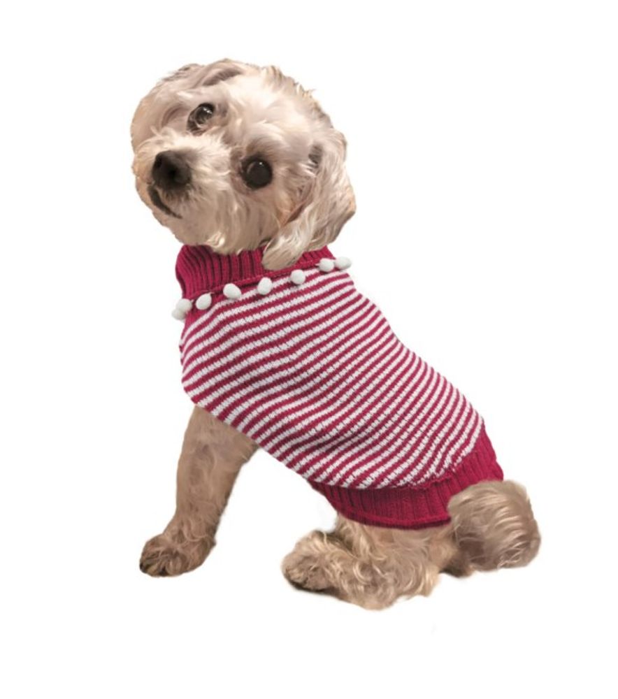 Spot, Fashion Pet Raspberry Pom Pom Stripe Dog Sweater