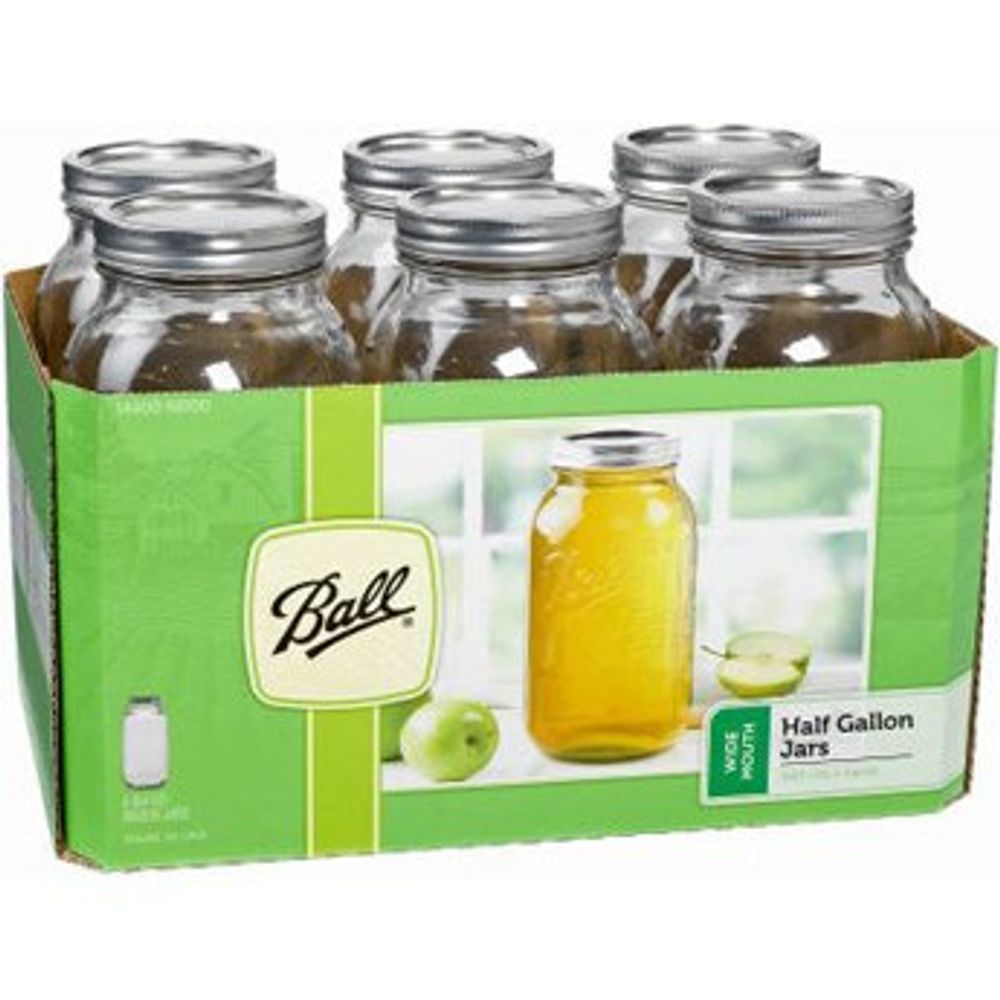 Ball, 1/2 Gal Wide-Mouth Canning Jars with 2 Piece Closures, 6 pk