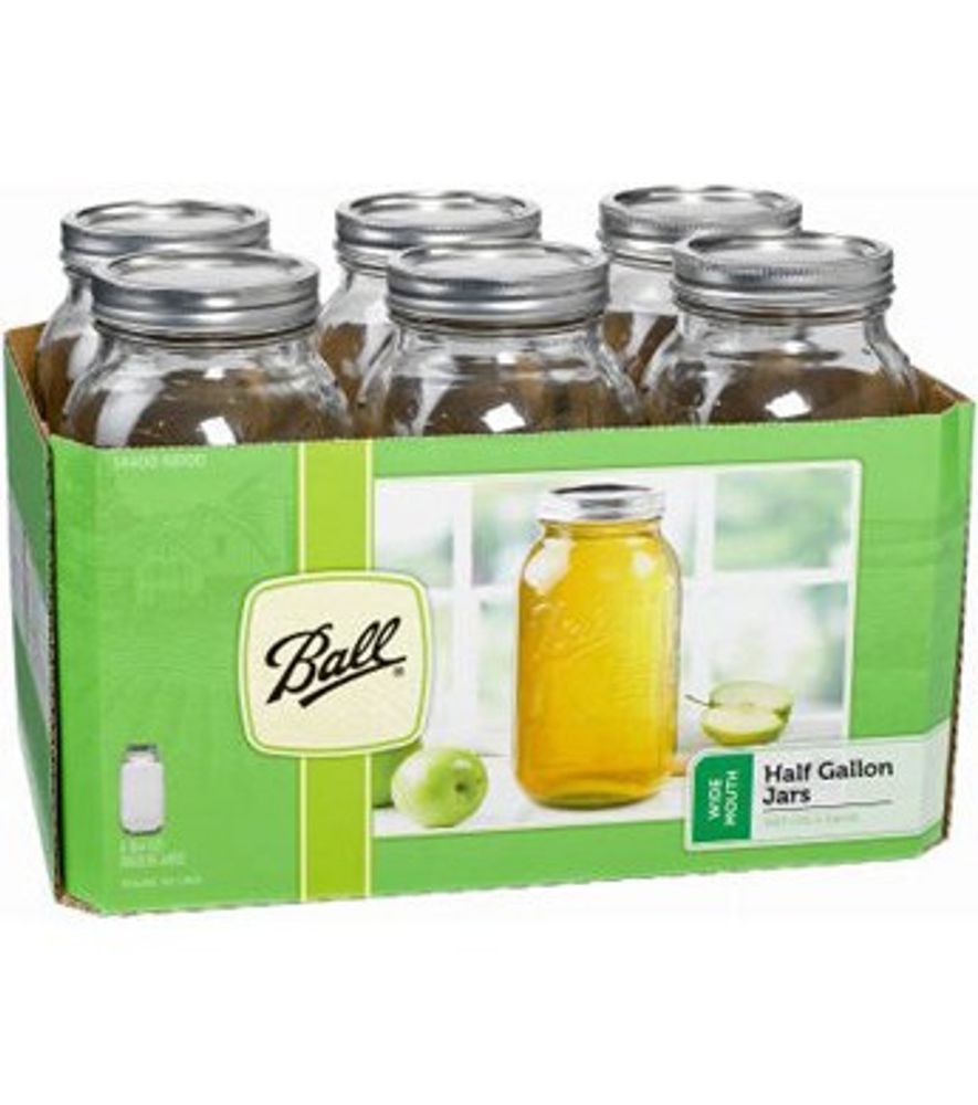 Ball, 1/2 Gal Wide-Mouth Canning Jars with 2 Piece Closures, 6 pk