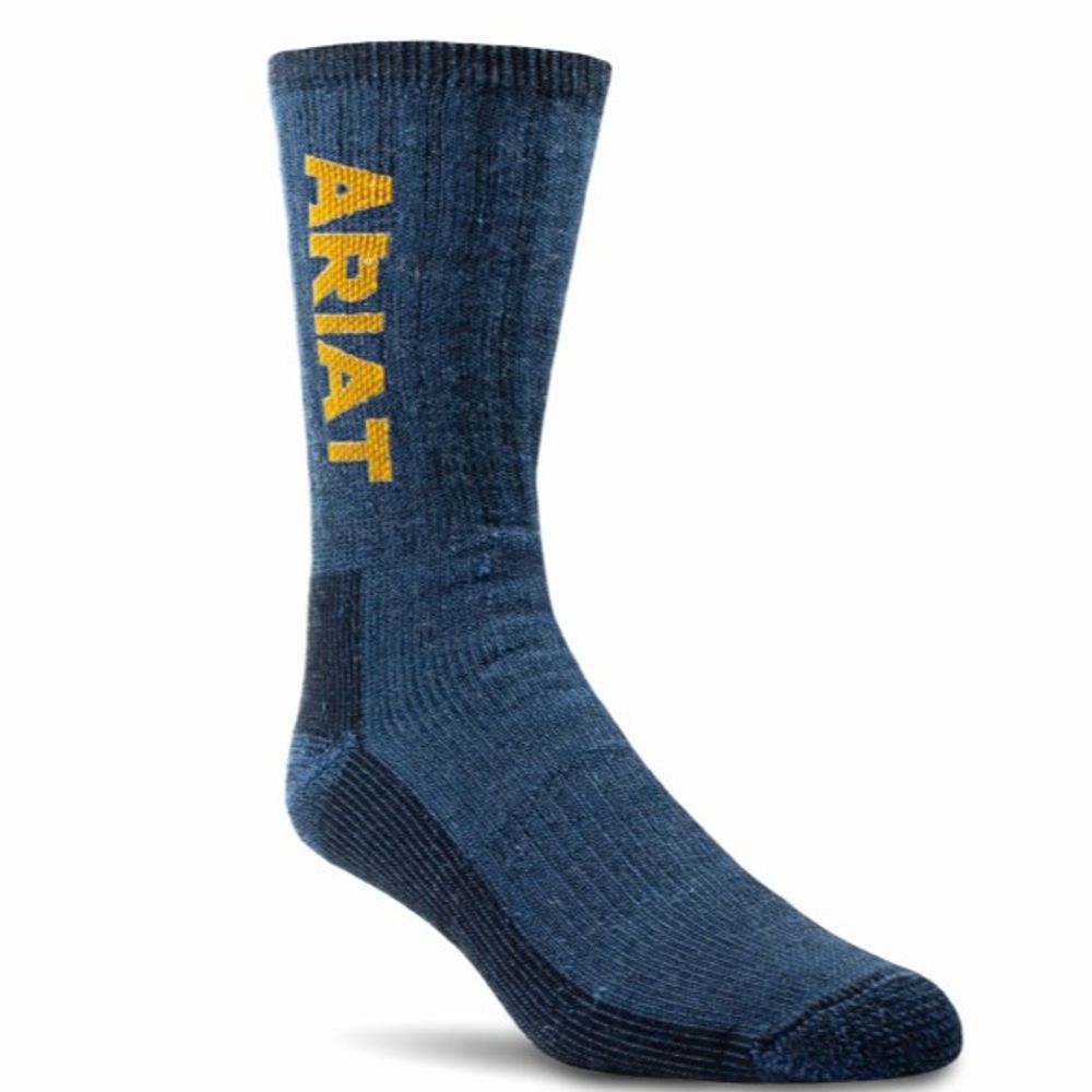 Ariat, Men's Denim Blue Ultimate Thermal Wool Blend Work Sock, 2 pk