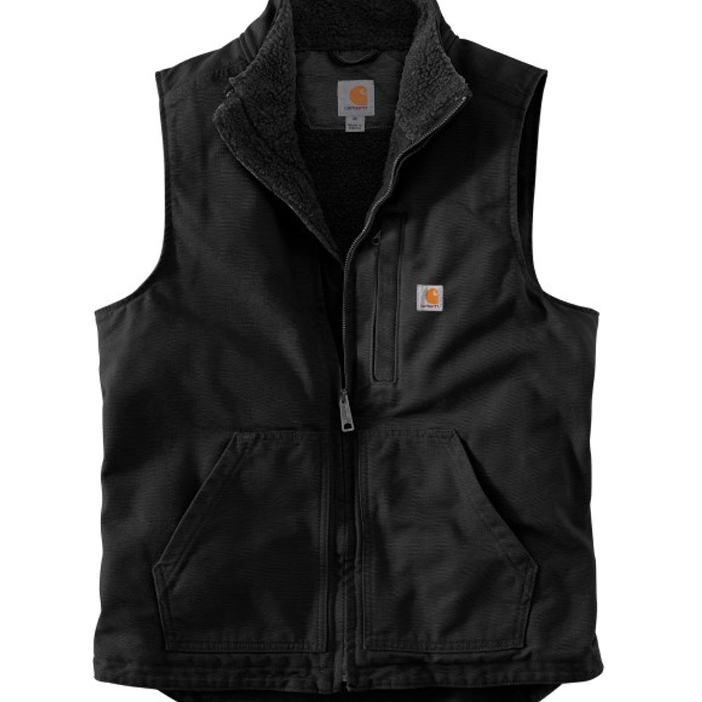 Carhartt, Men's Black Loose Fit Washed Duck Sherpa-Lined Mock-Neck Vest