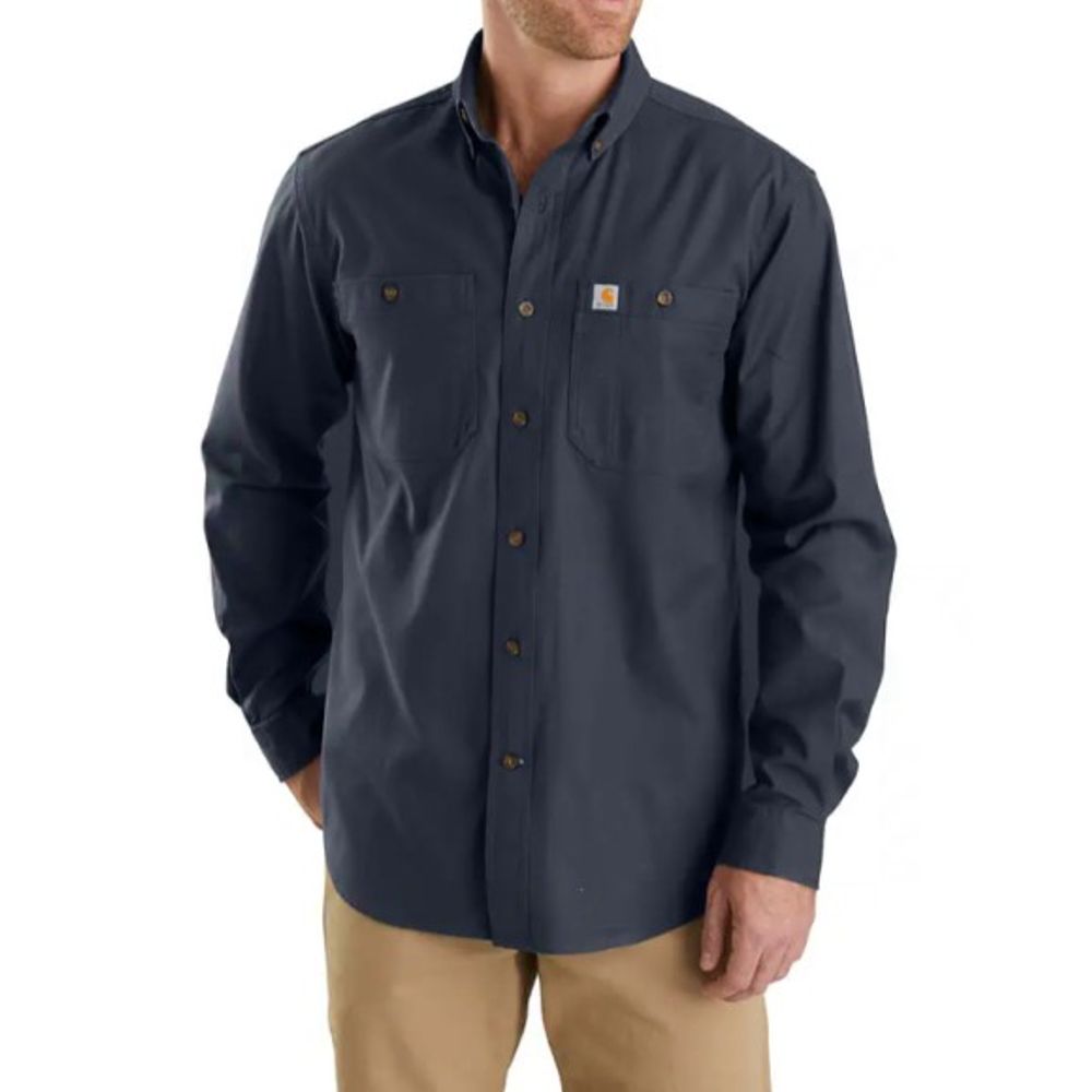 Carhartt, Men's Navy Rugged Flex Relaxed Fit Midweight Canvas Long Sleeve Shirt