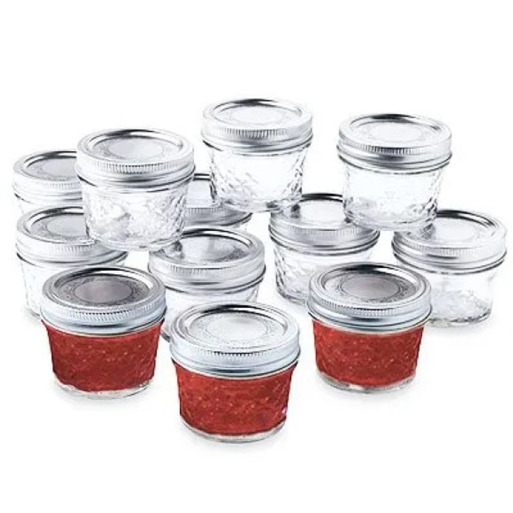 Ball, 4 oz Quilted Glass Jelly Jars with Closures, 12 pk