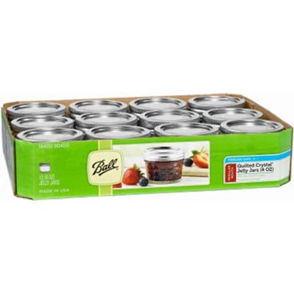 Ball, 4 oz Quilted Glass Jelly Jars with Closures, 12 pk