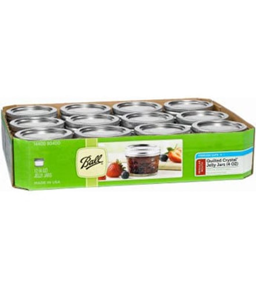 Ball, 4 oz Quilted Glass Jelly Jars with Closures, 12 pk